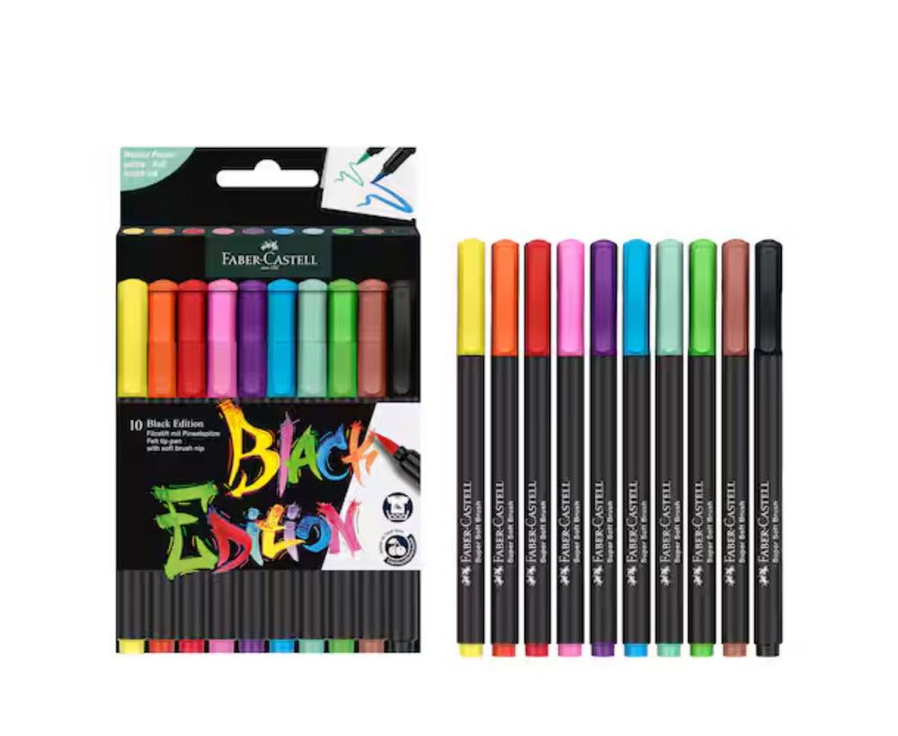 New in box Faber-Castell Black Edition felt tip pen with soft brush nib 10 count